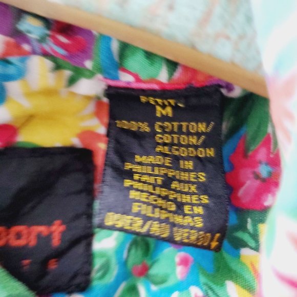 Vintage LizSport Petite Neon Floral Silver Button Summer Blouse, Sz PM - Picture 10 of 10